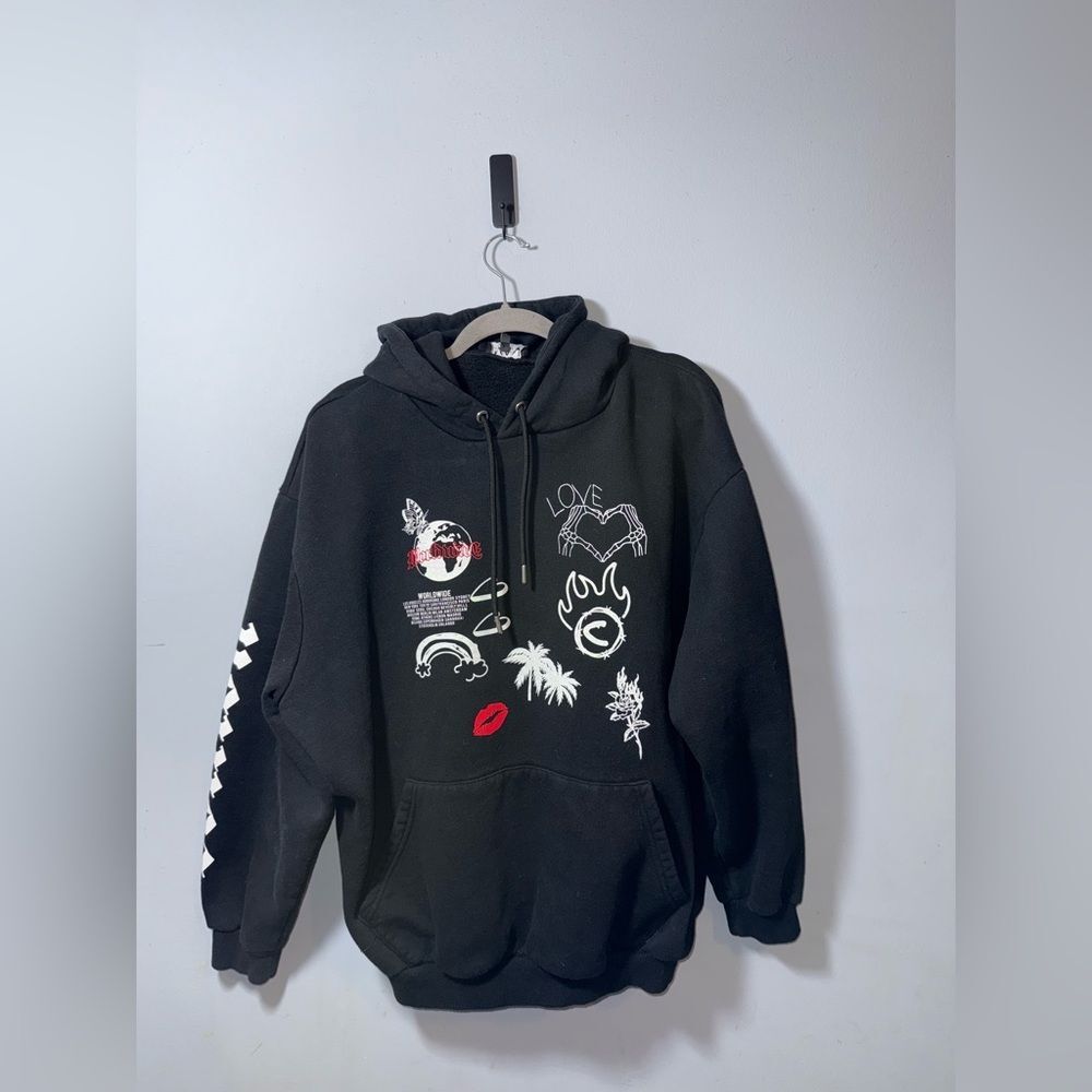 BoohooMAN Men’s Black Worldwide Limited Edition Hoodie Sweatshirt XL EUC